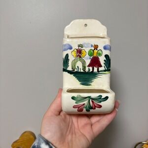 Vintage Moriskin Ceramic Match Holder Folk Art Dutch Couple Matches match holder